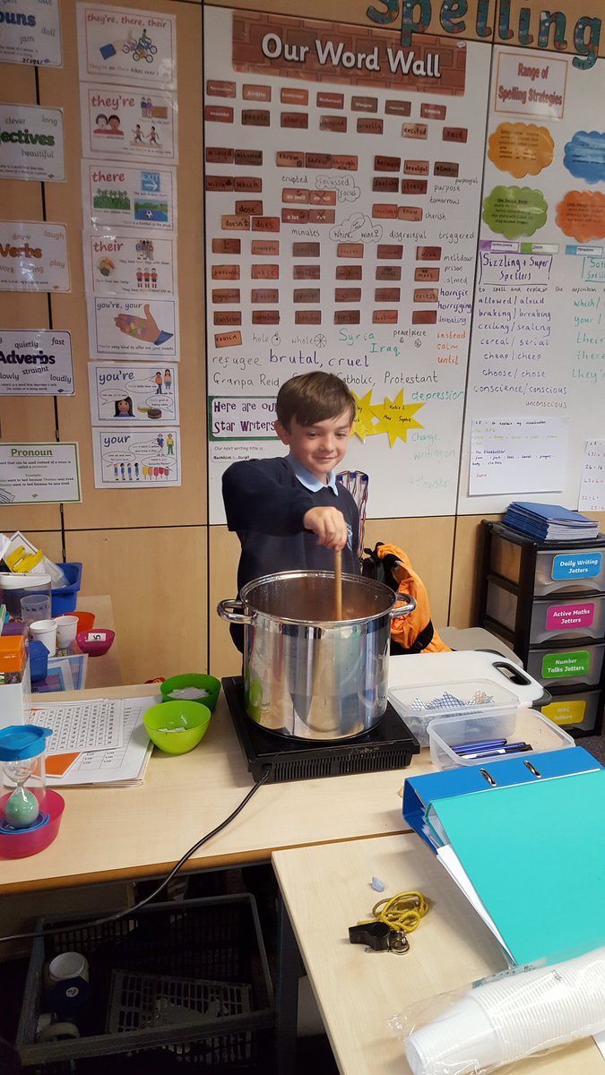 Rochsolloch_Pr's tweet photo. Some P6/7 children helping make the soup. Then enjoying the results! #healthy #beetrootred https://t.co/4y72STPCY6