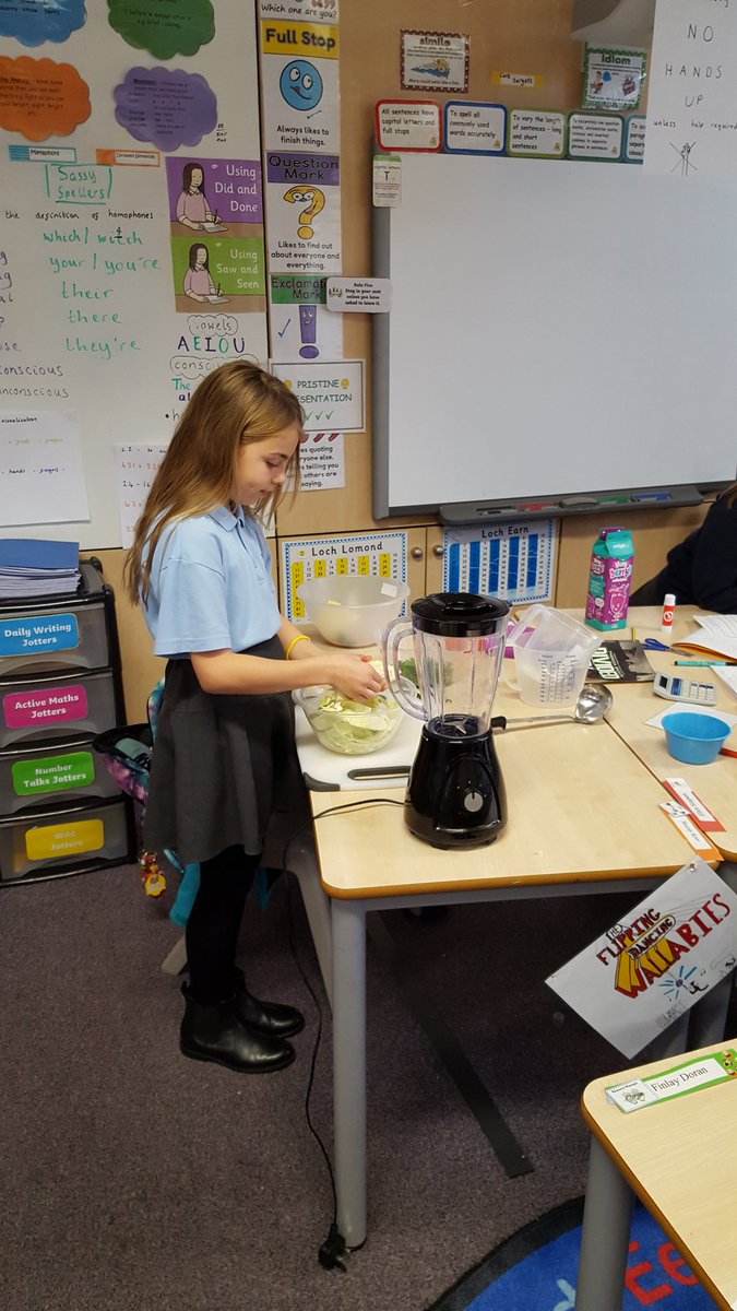 Rochsolloch_Pr's tweet photo. Some P6/7 children helping make the soup. Then enjoying the results! #healthy #beetrootred https://t.co/4y72STPCY6