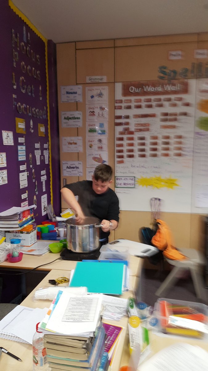 Rochsolloch_Pr's tweet photo. Some P6/7 children helping make the soup. Then enjoying the results! #healthy #beetrootred https://t.co/4y72STPCY6