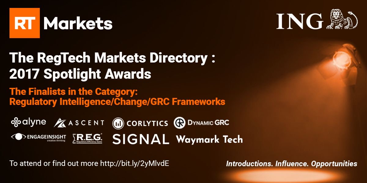 Big thanks to <a href="/regtechlondon/">RegTech Markets</a> for shortlisting <a href="/waymarktech/">Waymark Tech</a> for the Spotlight Awards. We're in the regulatory intelligence category!