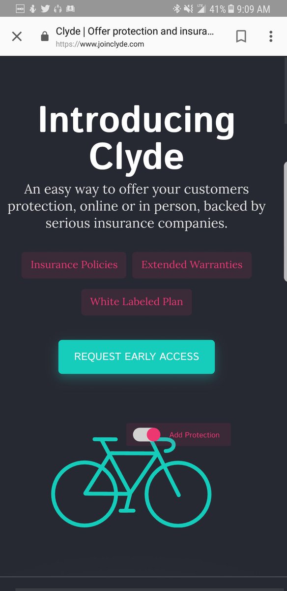 BradGriffith's tweet photo. Selling products? Clyde enables you to offer warranties and insurance policies like big box stores. https://t.co/Uji5H2BIvD #WakeupStartup https://t.co/rqWotrhvMi