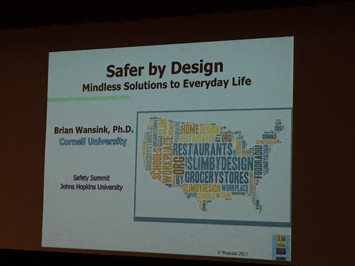 elliotthaut's tweet photo. Great talk by @BrianWansink at #JHMPSS "Safer by Design" #SlimByDesign #HighReliability #PatientSafety #BehaviorChange https://t.co/74tfVuccSH
