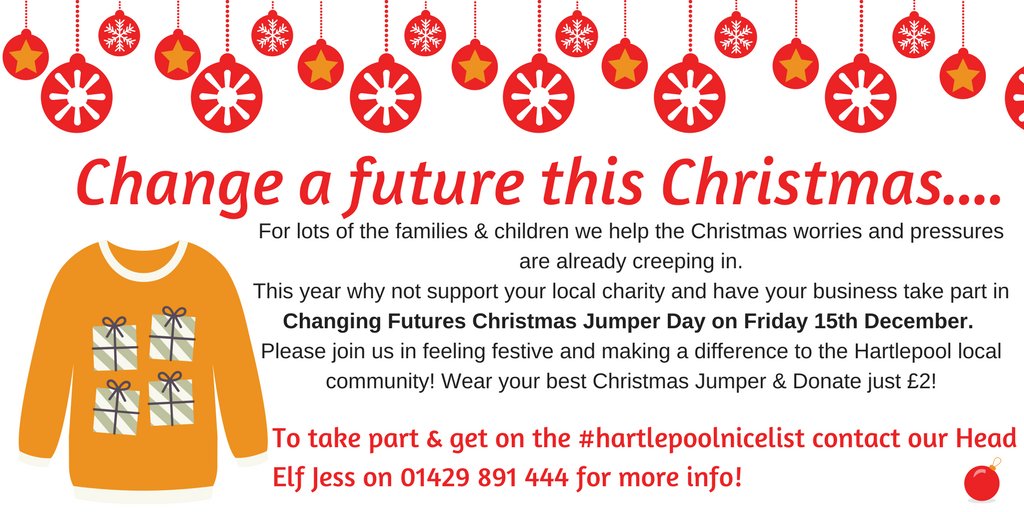 cf_ne's tweet photo. BIG thanks to @_ReactiveDesign @JBRecycling @Footprintslfl @SrbWorkwear @UtilityAlliance @ProTraining22 for pledging to take part in our Christmas Jumper Day! You guys will definitely be on the #HartlepoolNiceList https://t.co/jsaMDUPOCj