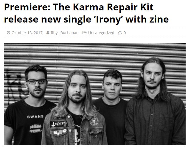 Irony is premiering on <a href="/theknow_mag/">The Know</a> with info about the accompanying zine. 
Have a listen, get a zine, enjoy.
theknowmagazine.com/premiere-karma…