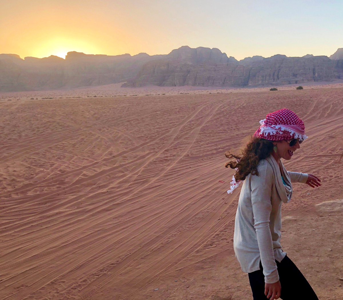 mscapmcway's tweet photo. Still smiling after an amazing experience in #WadiRum I had to run, jump, and dance with joy! #holyjordan #gojordan #MyJordanJourney https://t.co/u6mbA6Zett