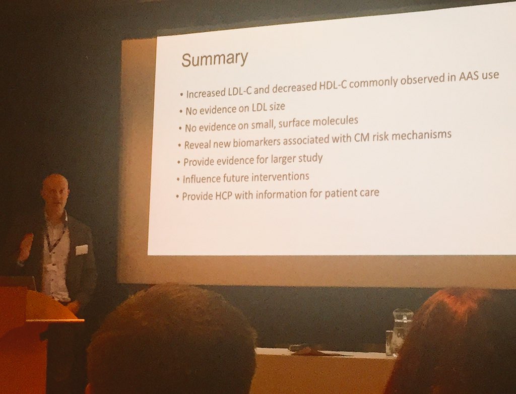 PHI_IMS's tweet photo. Dr Ian Davies talking about markers of cardio-metabolic health, LDL &amp; HDL cholesterol in users of anabolic steroids #IPED17 https://t.co/raftjdY0lQ