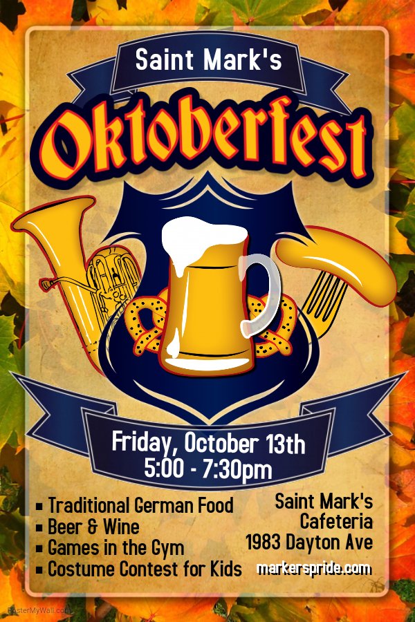 StMarkMN's tweet photo. Come join us TONIGHT for Saint Mark's Oktoberfest starting at 5pm in the Cafeteria!
For more info: https://t.co/XMMVeJlquE https://t.co/1mLPBgmarG