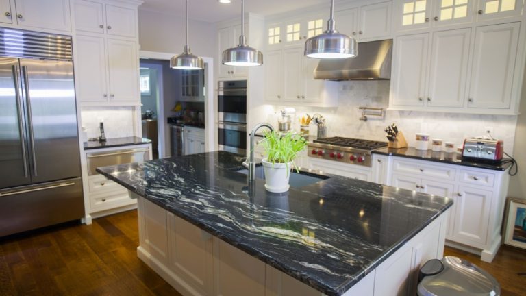 Amazing streaks of white & silver in beautiful #CosmicBlackGranite! bit.ly/blackcounters #interiordesign #kitchendesign #kitchendecor