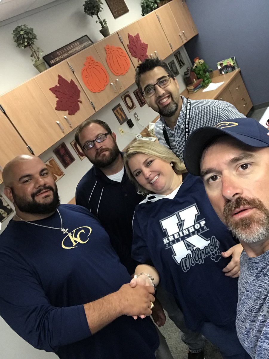 CoachMTroutman's tweet photo. KC Selfie Challenge- 3 feeder schools, shaking hands with staff at feeder school #group27 @KleinCollins https://t.co/wirERfTTfS