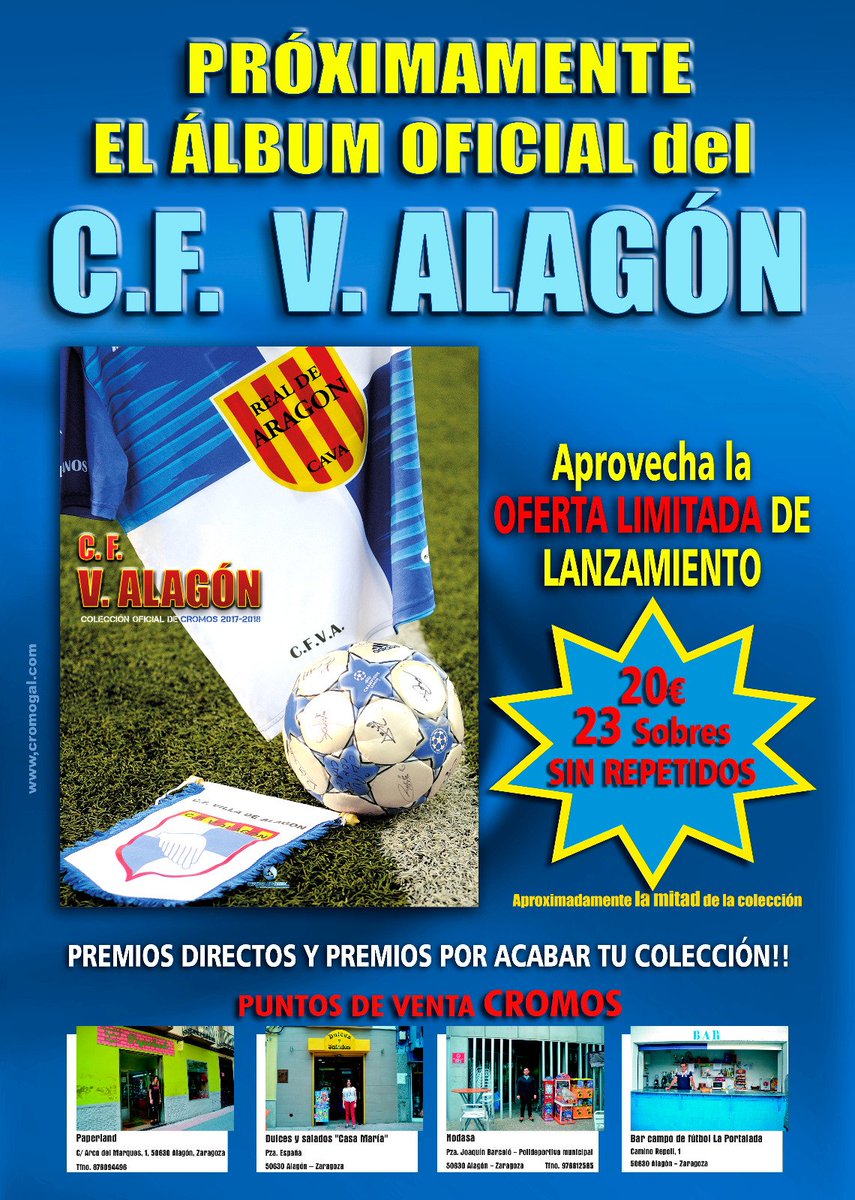 CFVilladeAlagon's tweet photo. En breve en: librería Aroa, casa Maria, Nodasa y bar del campo de fútbol. Os avisaremos. Colecciona los cromos del Villa y haz historia!! https://t.co/DMZ15Z16gJ