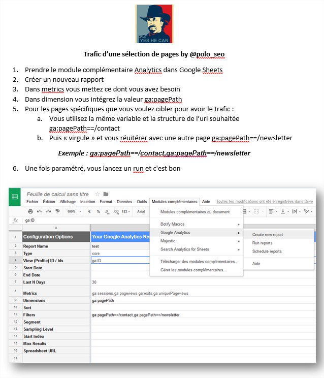 Allez on tente le tuto twitter !!! 
👌Récupérer le trafic d'une sélection de page spécifique via #GoogleAnalytics sur #Googlesheets 👌