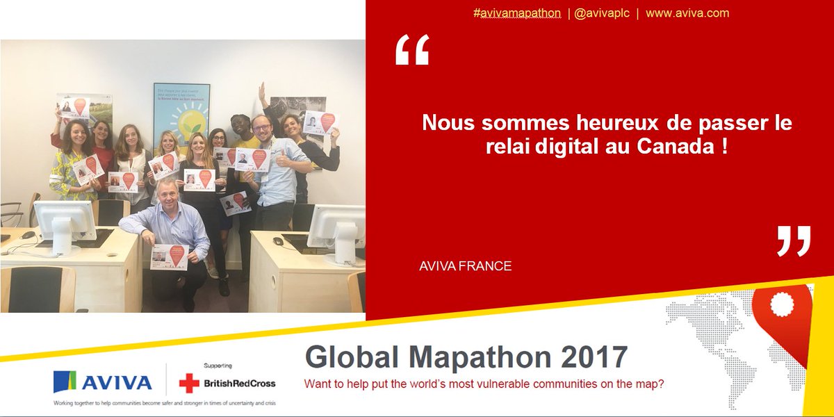 AbeilleAssur's tweet photo. Belle journée de Mapathon! @AvivaCanada , it's up to you ! 😉
#AvivaMapathon #Lifeataviva #Mapathon #Prevention @CroixRouge @TheMissingMaps https://t.co/bz6wveVFFR