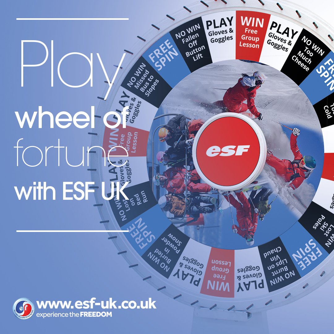 UKesf's tweet photo. Will you spin the ESF UK 'Wheel of Fortune' at this year's @TeleSkiSnow show? #skifrance #esfuk #experiencethefreedom #free #skishow https://t.co/UlG2hNwPPD