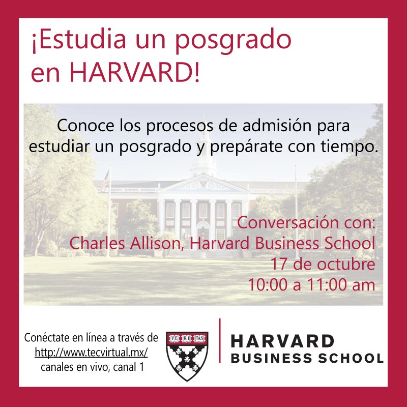 CVCGda's tweet photo. ¿Te gustaría estudiar un Posgrado en HARVARD? Te invitamos a la sesión informativa este 17 de octubre de 10:00 a 11:00 hrs. https://t.co/IWjWOJY2mE