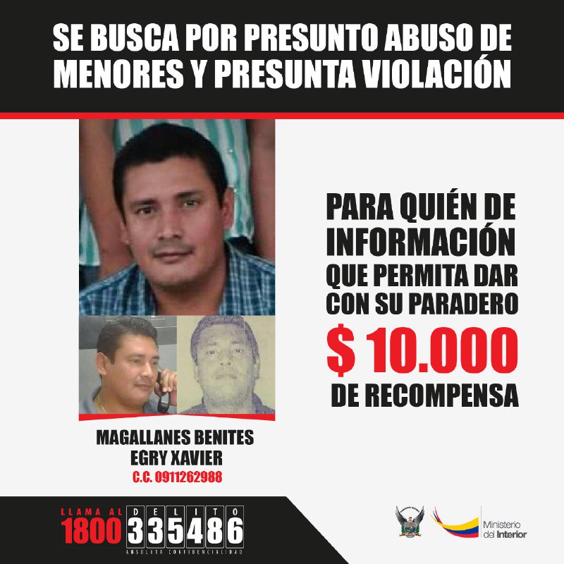 elnoticierotc's tweet photo. .@MinInteriorEc ofrece recompensa por información del segundo implicado por presunta violación a menores de edad en #Guayaquil. https://t.co/IucJTKDnSi