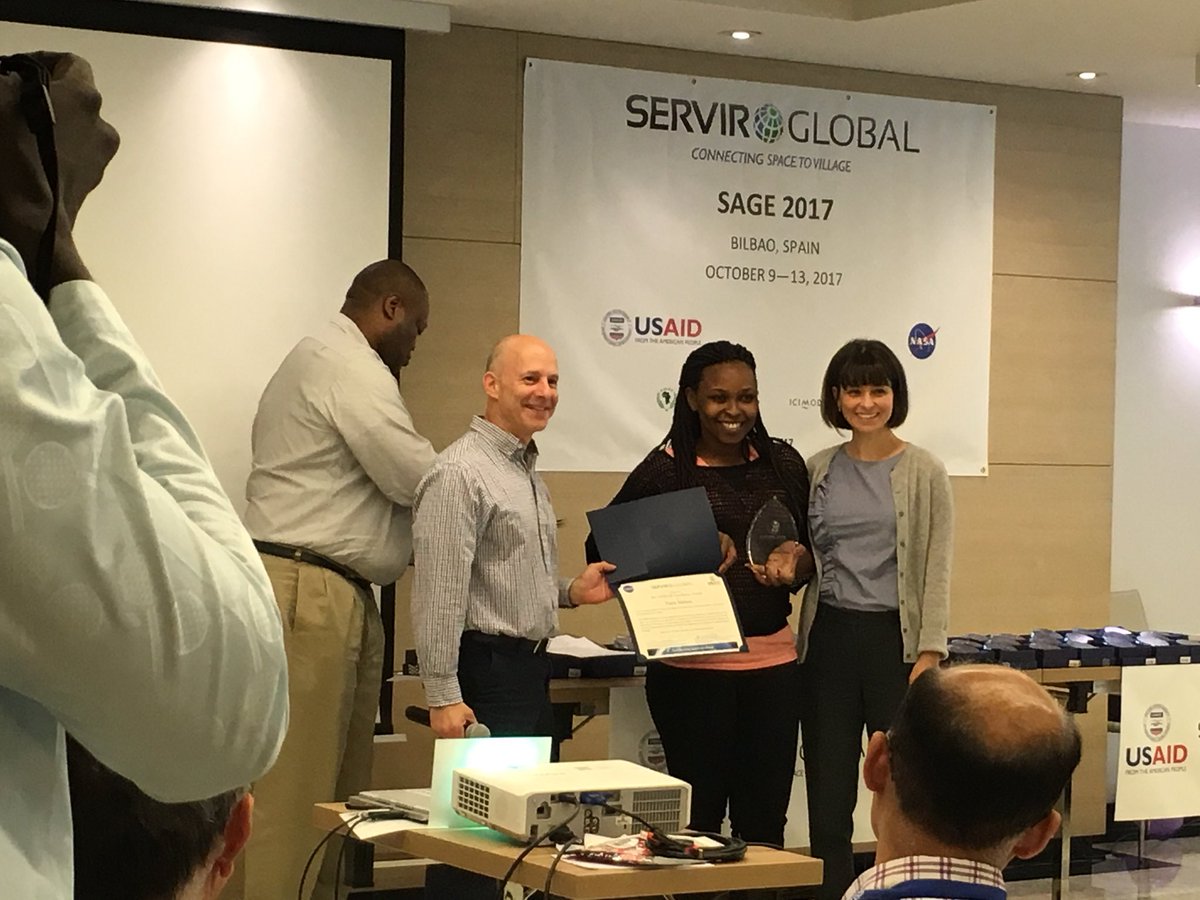 RCMRD_'s tweet photo. ##SAGE2017 Congrats @FMitheu for winning the Individual excellence awards for her work in stream flow monitoring👏 #SERVIRESA https://t.co/Za0C5Dua2S