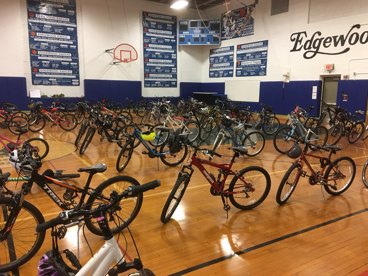 The upper gym became a bike garage today at <a href="/Edgewood112/">Edgewood Middle School</a>  for Bike/Walk day!