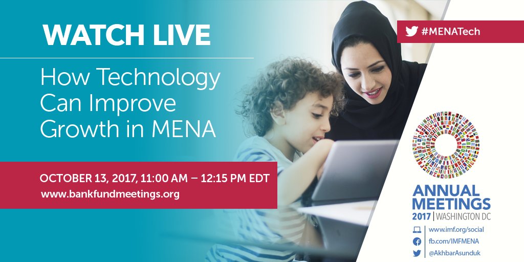 IMFNews's tweet photo. Stay Tuned: "How Technology Can Improve Growth in MENA" Seminar, October 13 at 11am EDT https://t.co/GIlTHyTEry #MENATech https://t.co/1cwqChYR7T