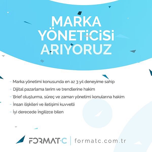 FormatCAgency's tweet photo. Müşterilerine gözü gibi bakacak Marka Yöneticisi arıyoruz! 
CV'ler 👉ikinokta@formatc.com.tr adresine! https://t.co/OhOHO8dz6k