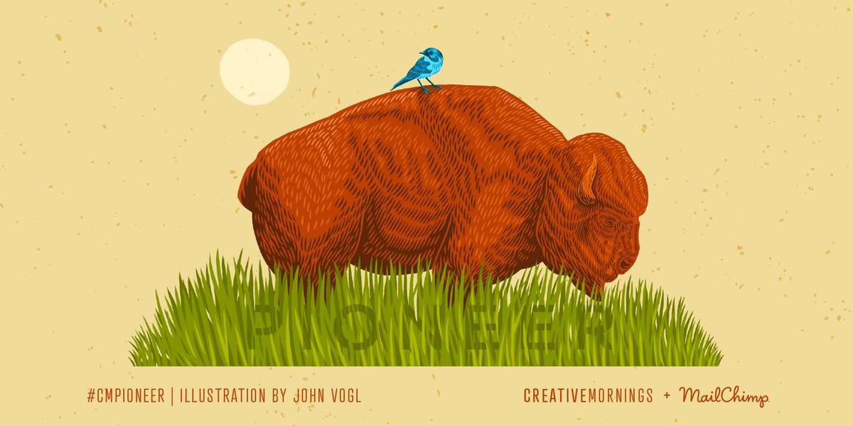 Le thème du mois d’octobre est #CMPionnier. Sélectionné par l’équipe de <a href="/CM_Denver/">CreativeMornings/DEN</a>, illustré par John Vogl et présenté par <a href="/MailChimp/">Intuit Mailchimp</a>