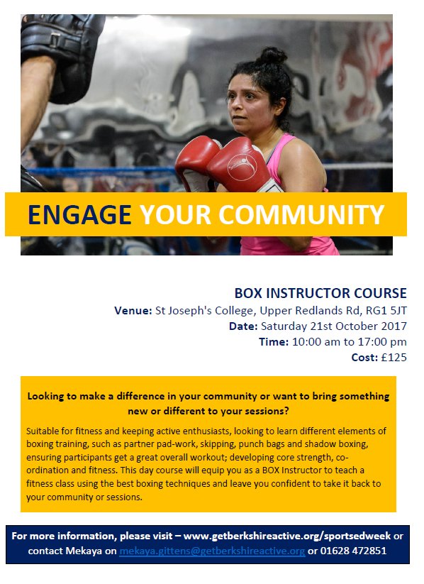GetBerksActive's tweet photo. BOOKINGS close shortly for #Sportsedweek so get clicking! *BOX INSTRUCTOR COURSE* places still available! More info- https://t.co/f8ShORtzbj https://t.co/oxZPPOrOqx