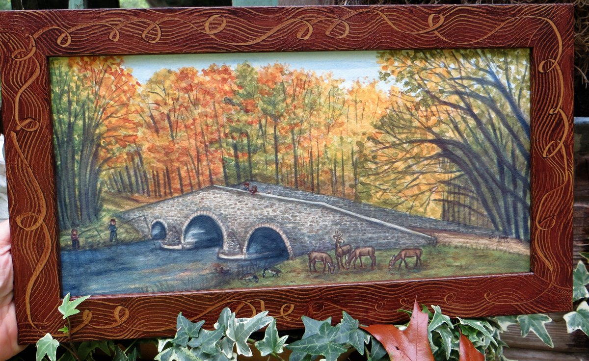 'York Springs Humpback Bridge'...have you been over this bridge? #humpbackbridge #bridgepainting #autumnpainting #fallcolors #watercolors