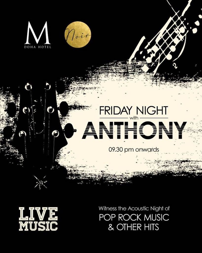 NoirDoha's tweet photo. After the success of last friday, we bring you #Friday night with Anthony this week again from 9.30pm til late.

H… https://t.co/WFB5LaBhUY https://t.co/crwVAOLN9e