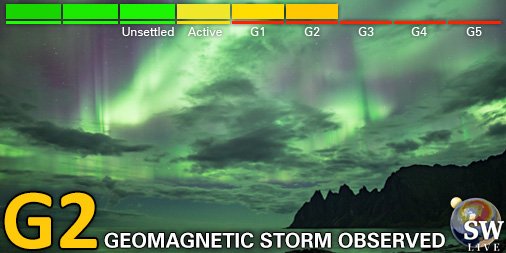 _SpaceWeather_'s tweet image. Moderate G2 geomagnetic storm (Kp6)
Threshold Reached: 14:59 UTC
Follow live on spaceweather.live/l/kp