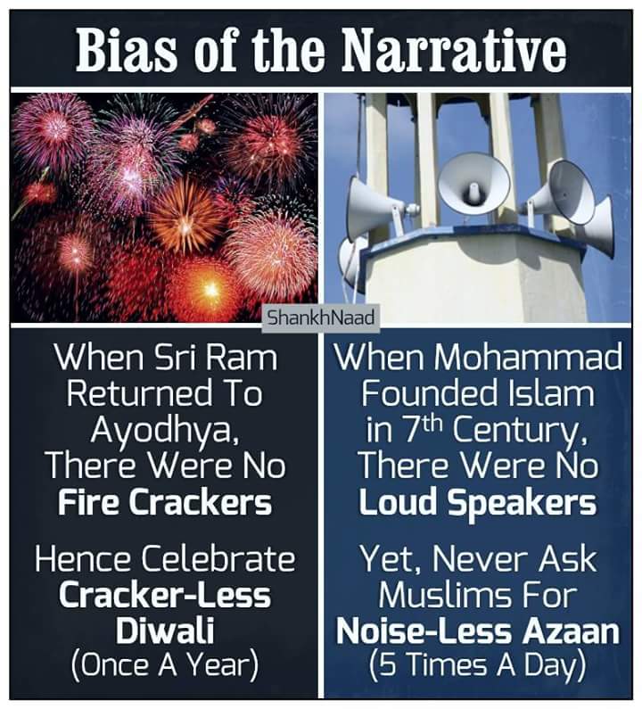 Indianit07's tweet photo. Libtards &amp; Leftists Logic!

Cracker Less Diwali 👉 Bcoz  Crackers Are Polluted Air!

But Never Ask 👉 Loud Speaker🔊 Less Azaan!

#DiwaliDebate https://t.co/P9i0WhGSqe