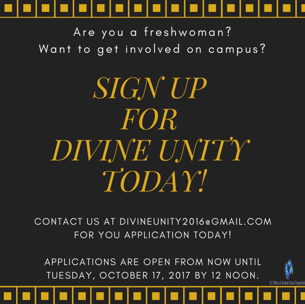 BCDivineUnity's tweet photo. SIGN UP TODAY!! APPS ARE OPEN UNTIL TUESDAY NOON! #bennettcollege #bennett21 #bennett20 #bennett19 #bennett18 https://t.co/ncKDMnpPCM