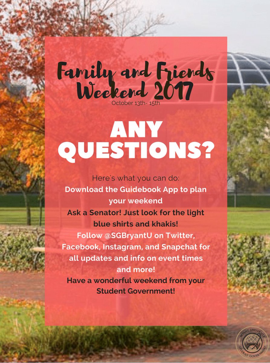 BryantUSG_'s tweet photo. Any Questions? Find out below how to get information and updates on events and more! #BryantFFW #FNF17 https://t.co/70QdWMYCBa