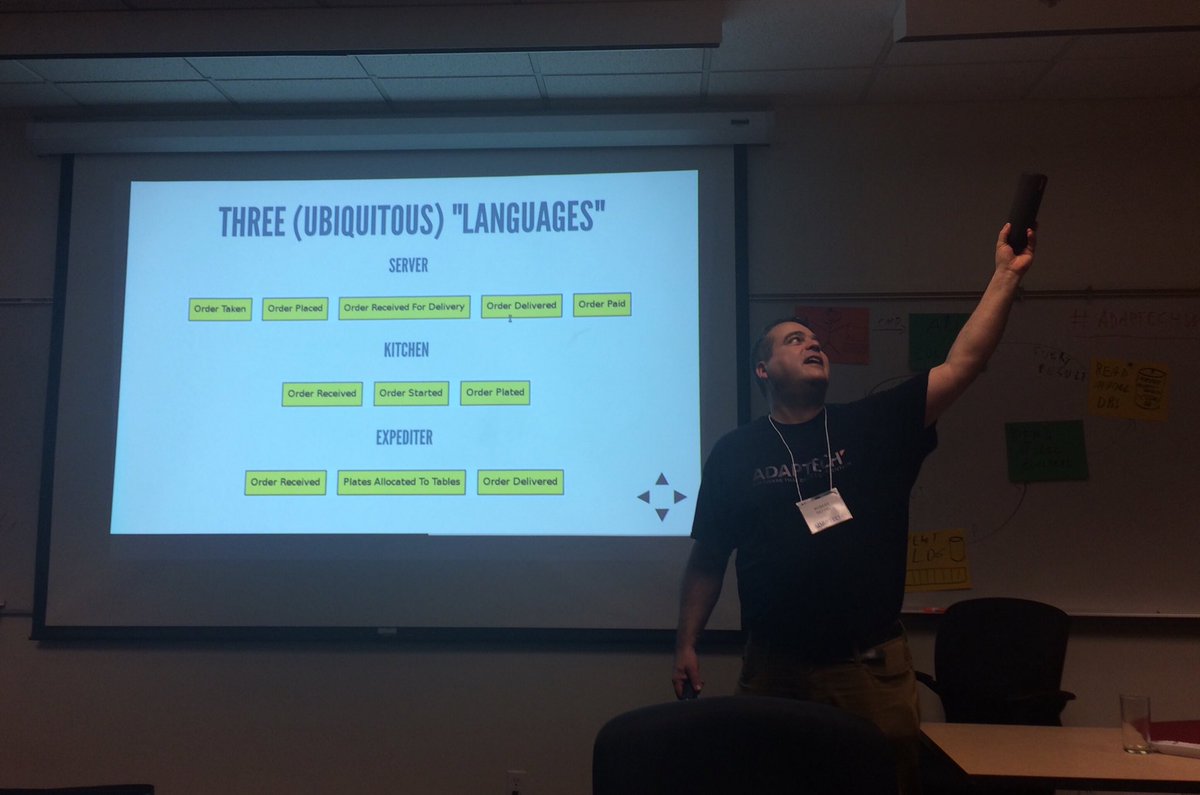 Alexandra933's tweet photo. .@robertreppel gloriously explaining #ubiquitous #language during #adaptechworkshop #Microservices #DDDesign https://t.co/jFMMz0hpdC