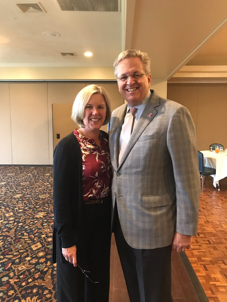 JeffHealthNJ's tweet photo. Joe Devine, President of Jefferson Health NJ poses in his pink with COO Jill Ostrem. Joe is wearing pink all month long for #BreastCancer https://t.co/X8e658Z8XN