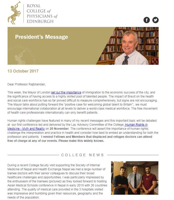 <a href="/HExNepal/">HExN</a> Chuffed with this message from <a href="/RCPEdin/">Royal College of Physicians of Edinburgh</a> president @PresidentRCPE