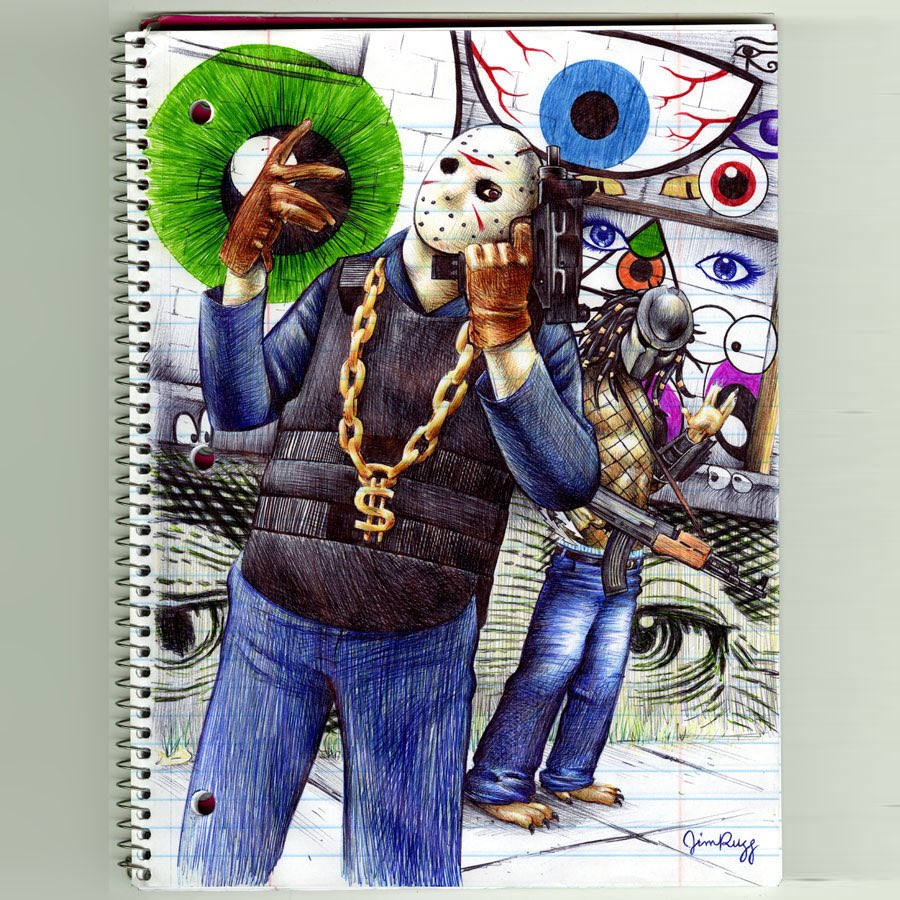 jimruggart's tweet photo. Friday the 13th #ballpointart #notebookdrawing #jason #predator https://t.co/WM7LvbrVth