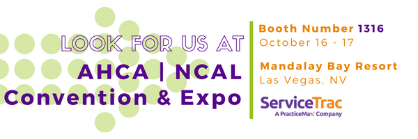 ServiceTrac's tweet image. Join us at AHCA/NCAL Convention &amp;amp; Expo at booth 1316 to learn more about our exclusive trade show offer! #LTCLV