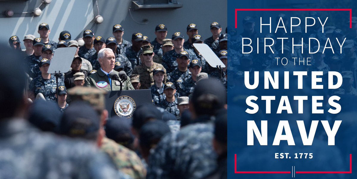 VP45's tweet photo. Happy birthday to the @USNavy. The American people are grateful for the courageous men &amp; women serving our nation &amp; helping to keep us safe. https://t.co/l6Se13ldf9