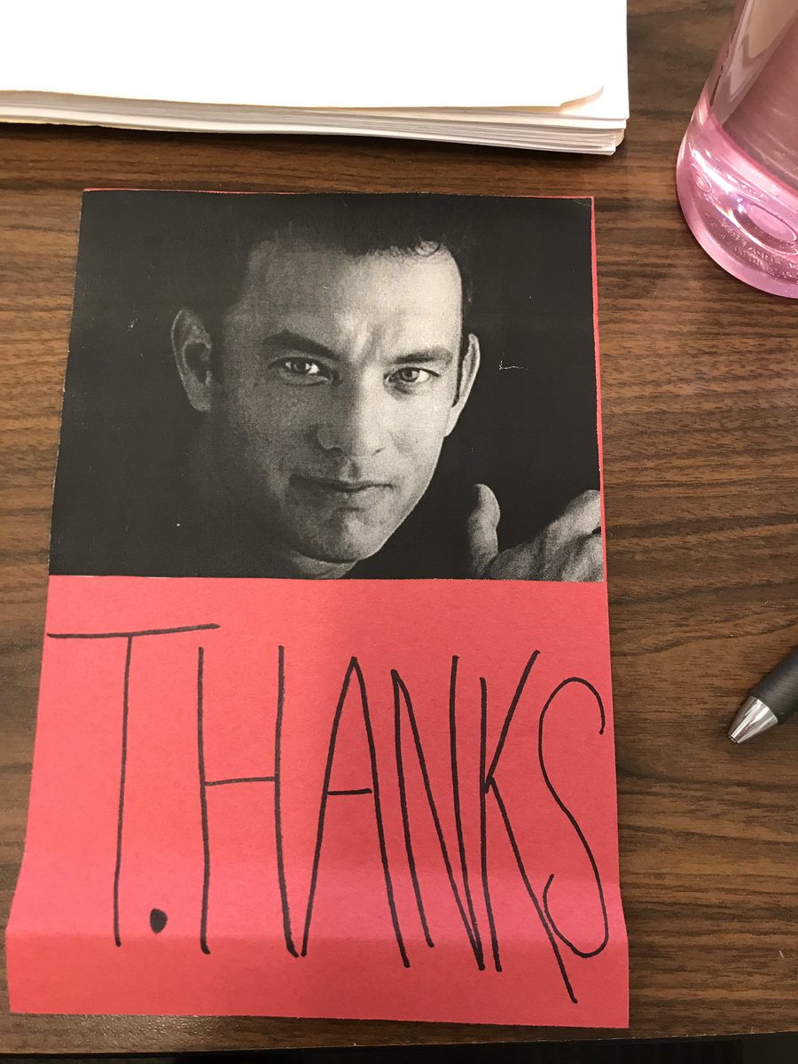 PamelaLSmith7's tweet photo. I got a thank-you note today. I heart my funny students! #TomHanks https://t.co/GZrczdl9Xg