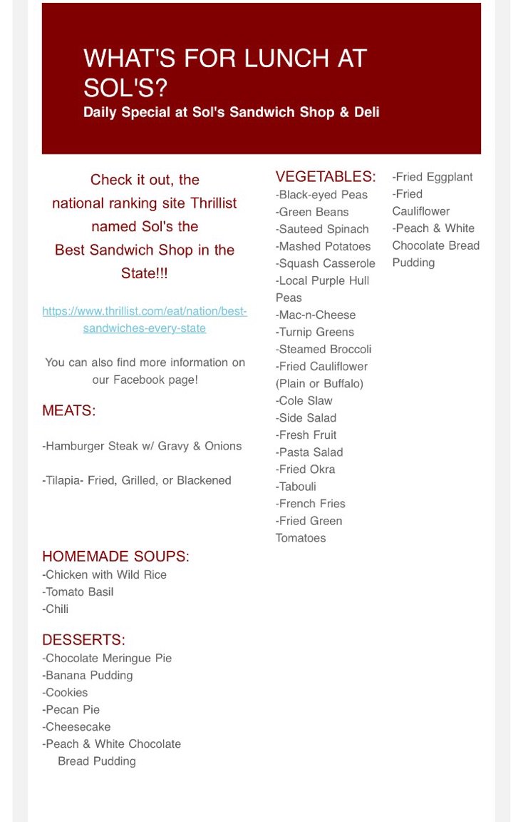 SolsDeliBham's tweet photo. Join us for lunch! https://t.co/v2R78tLzG1