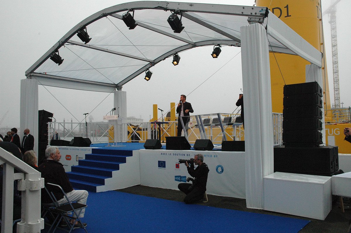 CAPAevent's tweet photo. #CAPAevent Belle inauguration de l’éolienne #Floatgen à #SaintNazaire #IdeolOffshore https://t.co/F8JkTj5Zs7