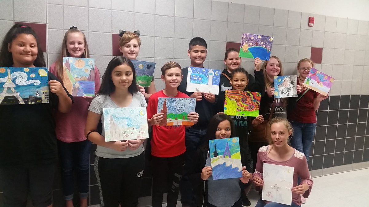 ARTrcms's tweet photo. These students were selected for Artists of the Week.
Great job Artists! 
Starry Night Parody Mixed Media Artworks https://t.co/5Xy6m5rSIR
