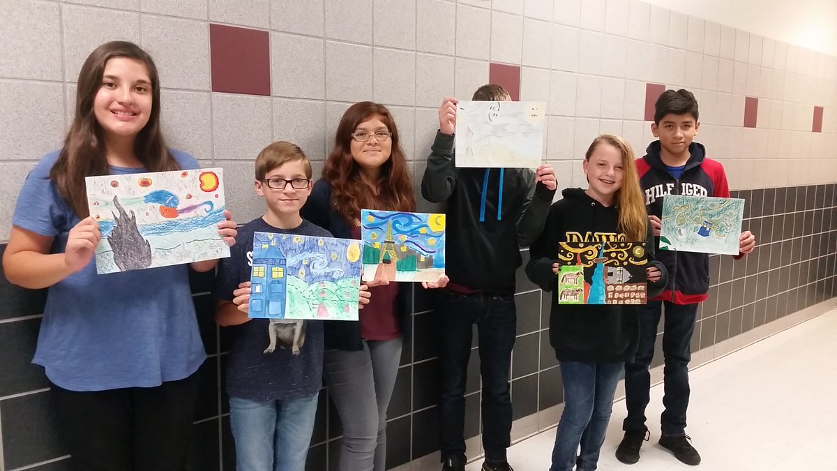 ARTrcms's tweet photo. These students were selected for Artists of the Week.
Great job Artists! 
Starry Night Parody Mixed Media Artworks https://t.co/5Xy6m5rSIR
