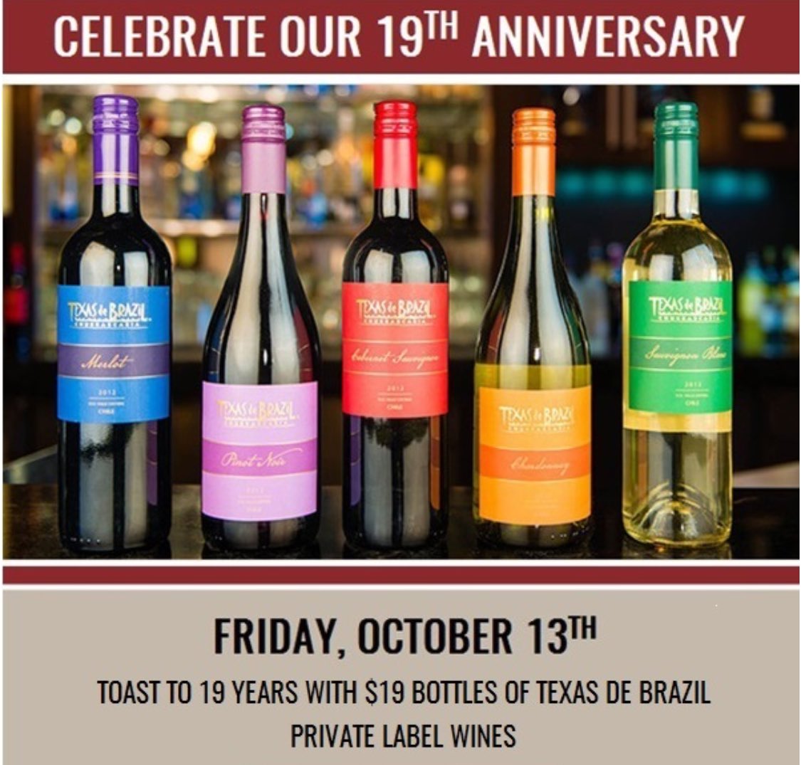 OCFoodieGirl's tweet photo. Celebrating 19 years of @texasdebrazil with a $19 bottles of wine π· today only #OC! #ocdining #ocwine https://t.co/5bHteG5V3M