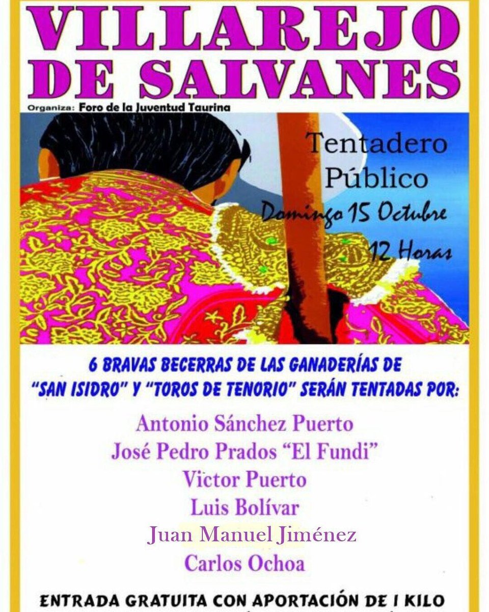 fincatriana's tweet photo. El Toreo siempre colaborando con quién más lo necesita... Domingo a las 12:00h...Villarejo de Salvajes. https://t.co/Q7hAiVk6BT