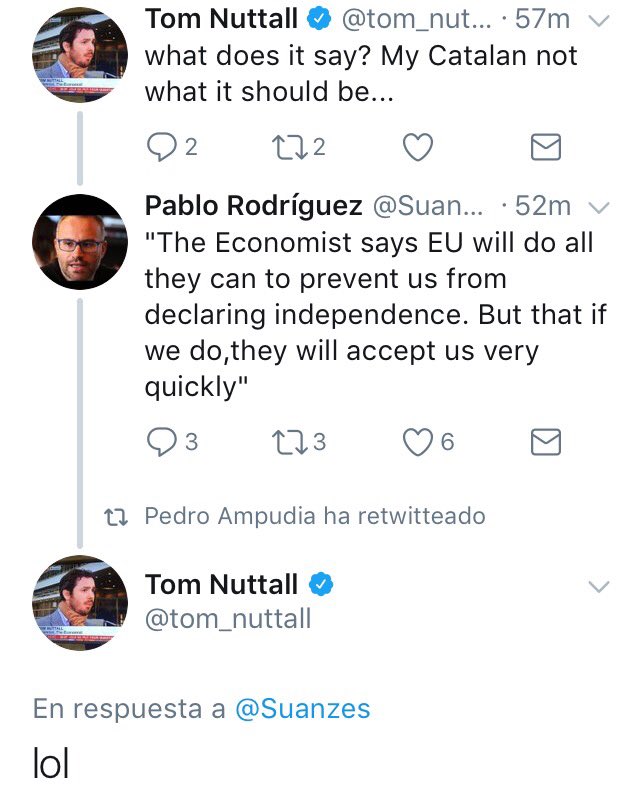 JotDownSpain's tweet photo. Periodista de The Economist preguntando por la traducción que se ha hecho al catalán de un artículo de su periódico https://t.co/zI6qQHGxR4