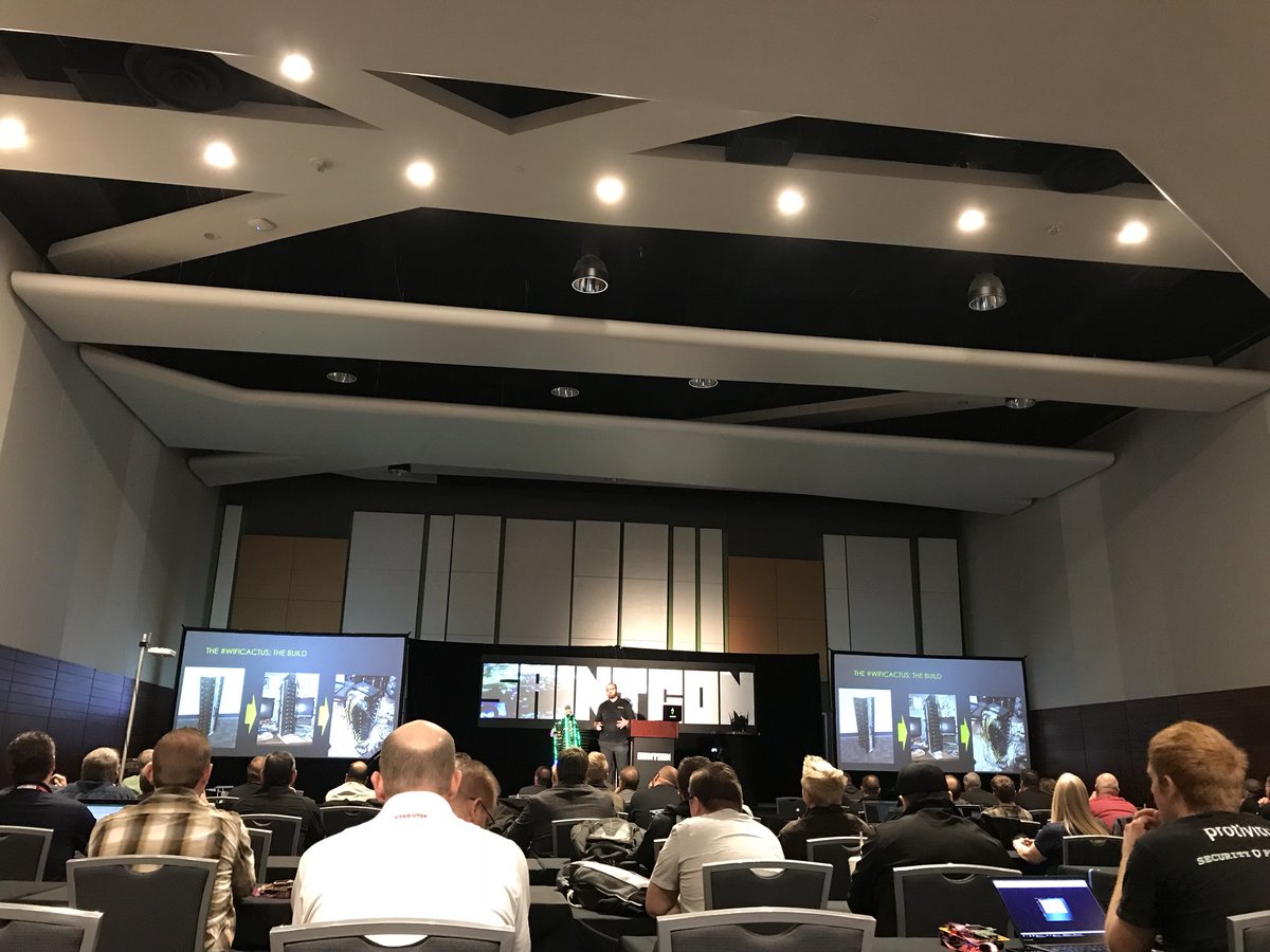 johnlisonbee's tweet photo. #wificactus and @d4rkm4tter doing what they’re meant to do! #hacking #SAINTCON2017 #nerdingout #hak5 #LEDLights #TBirdNation #pineapple https://t.co/BD18lSqjhw