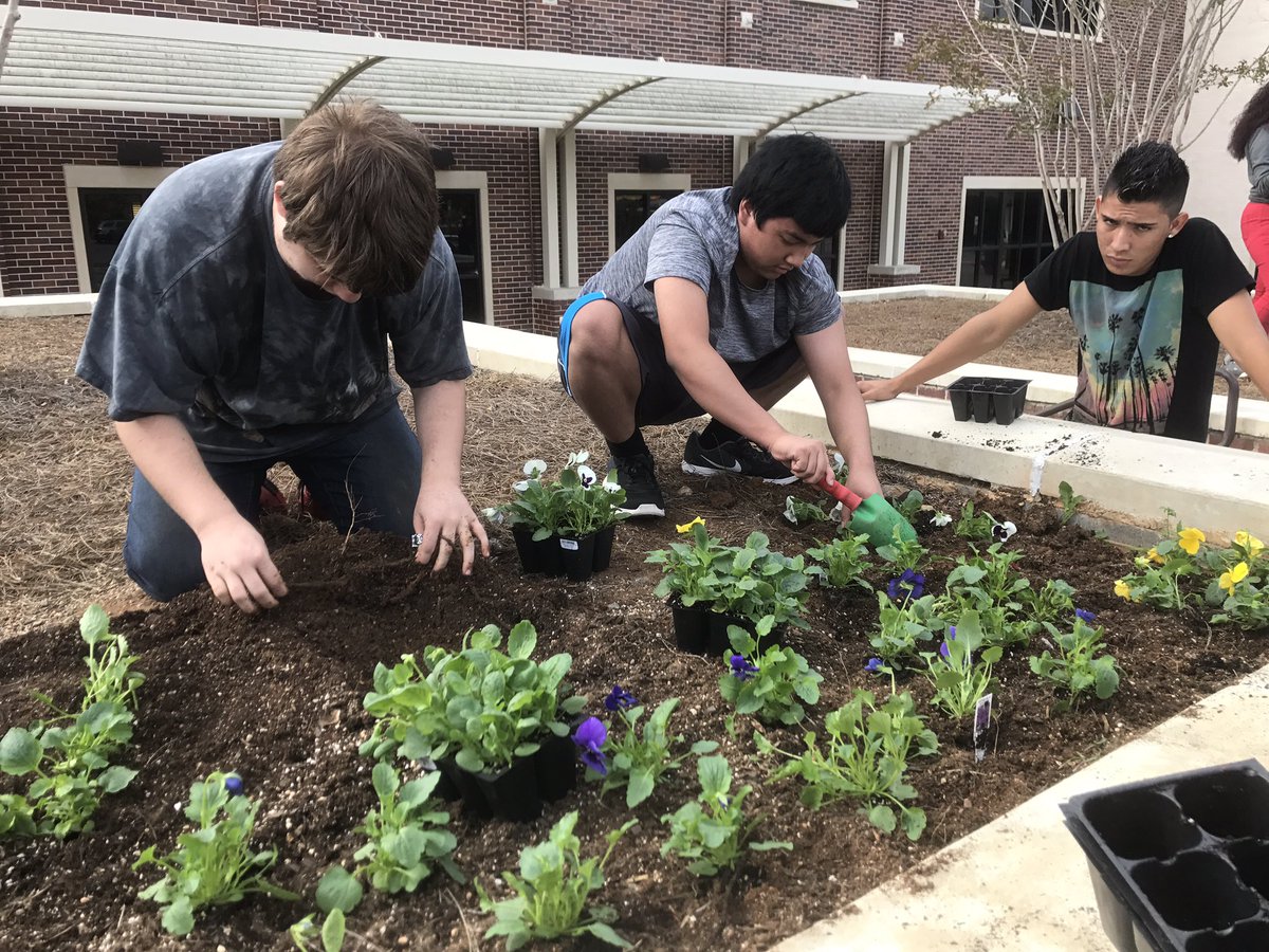 Wheeler_High's tweet photo. Ms Mann's Horiculture students beautifying the flower beds for the Fall season 🌸🍁#playinginthedirt @greenthumbcats https://t.co/TmLnzqE1D3