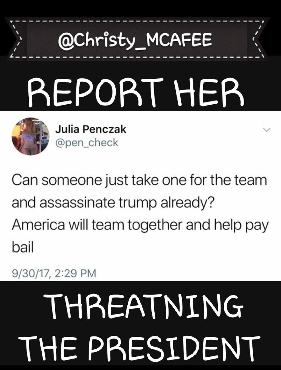 Marly_USA's tweet photo. @FBIWFO @SecretService This person @pen_check is making assassination threats against @POTUS she needs a visit! https://t.co/StXjLqmahU