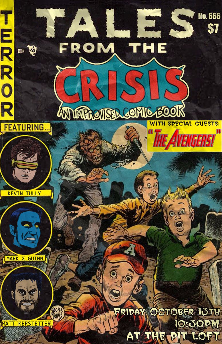 CrisisImprov's tweet photo. Celebrate #FridayThe13th at @thepitnyc PIT Loft at 10:30 w. improv pulp horror parody TALES FROM THE CRISIS 👻💀🧛‍♂️🕷️ https://t.co/7zjrZnBp2L https://t.co/LcZFq4rJju