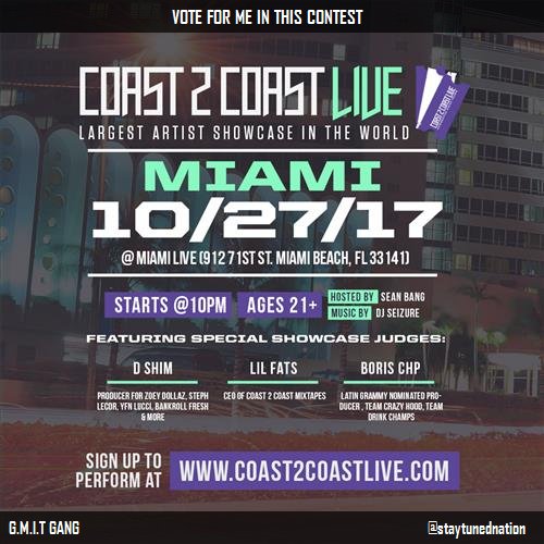 StayTunedNation's tweet photo. Vote for me to perform at #Miami Edition 10/27/17! https://t.co/V5PRXzuxBH #Coast2Coast https://t.co/GZYGyruoyg